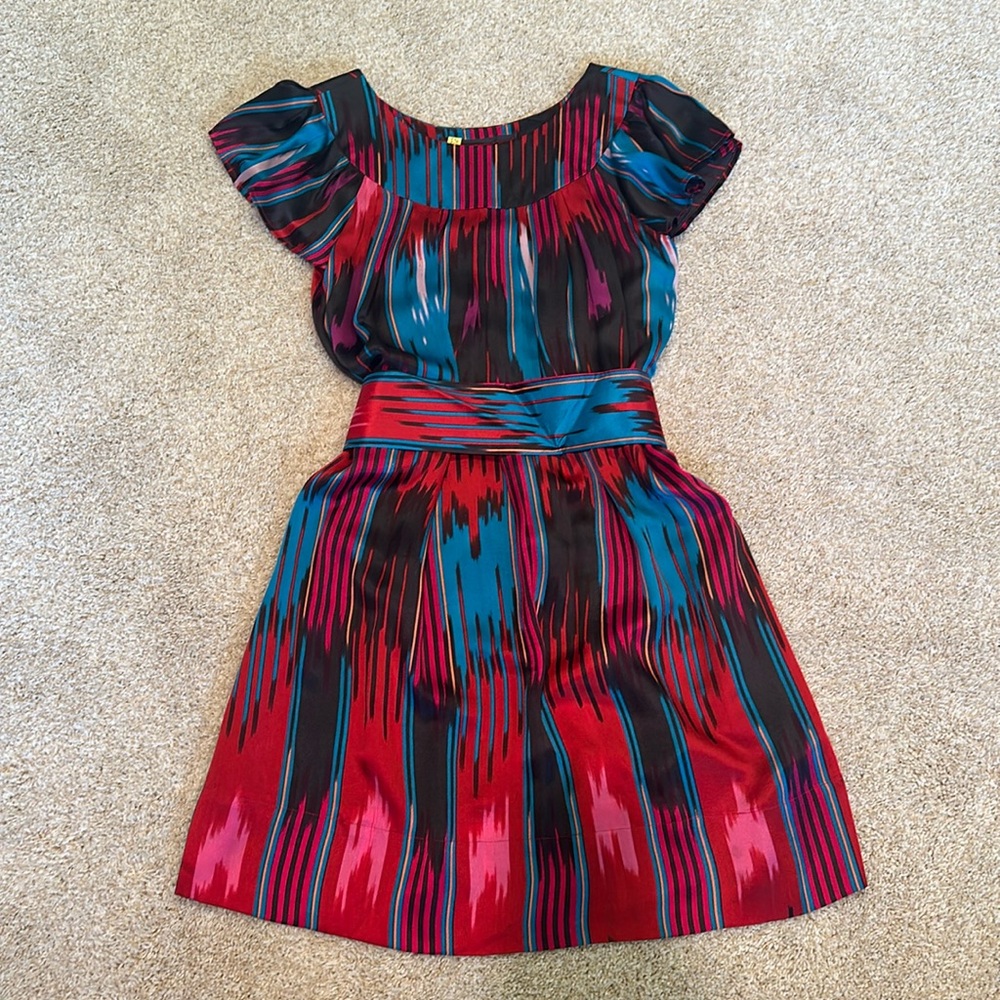 French Connection colorful tie waist silk dress